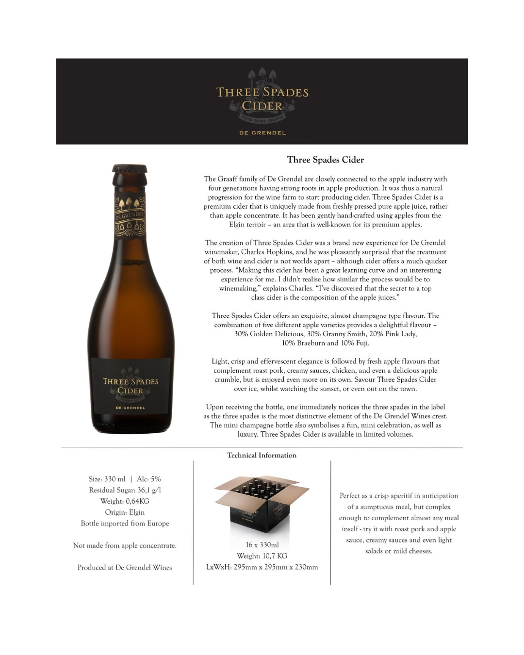 De Grendel Three Spades Cider (16 x 330ml)
